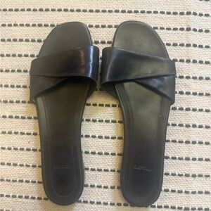 Theory Black Leather Slide Sandals